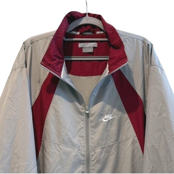 Nike Jacket Full Zip Gray Maroon Windbreaker Lightweight VTG Mens XL - Picture 1 of 11